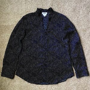 Express Womens Slim Portofino Button Down, Black and White Polka Dot, size M